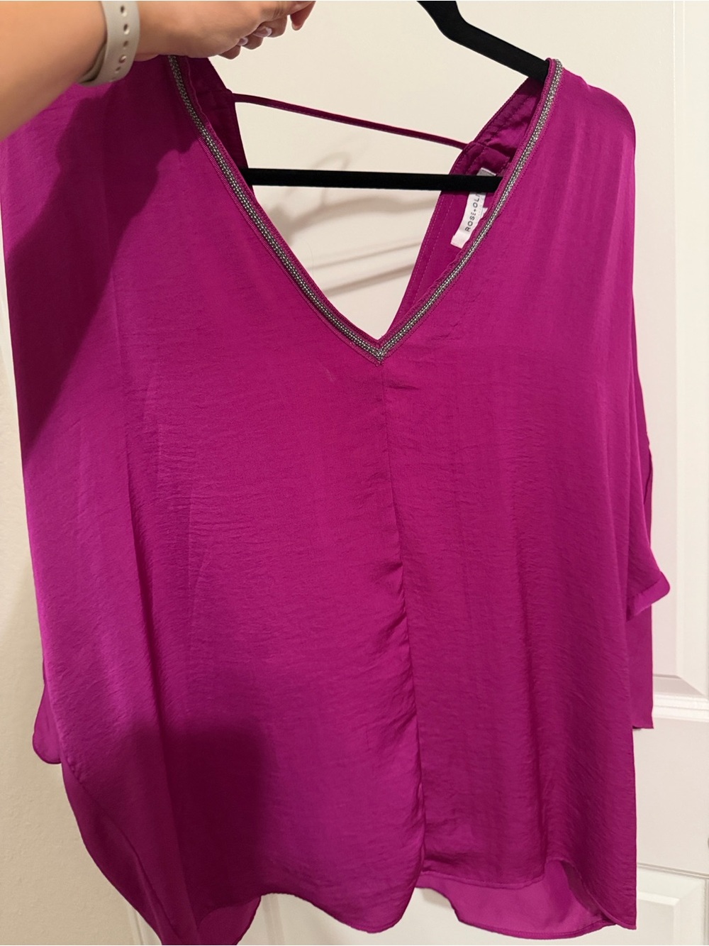 Rose & Olive V-Neck Tunic in Fuchsia with Beaded Trim